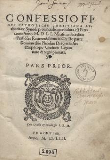 Confessio Fidei Catholicae [...] Pars Prior