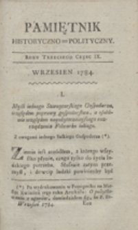 Pamiętnik Historyczno-Polityczny Przypadk&oacute;w, Ustaw, Os&oacute;b, Miejsc i Pism wiek nasz szczeg&oacute;lnie interesujących. R.1784 T.3 (Wrzesień)