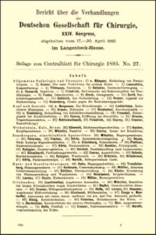 Bericht über 103 Operationen am Magen : Bericht über die Verhandlungen deutschen Gesellschaft für Chirurgie, XXIV. Kongress, Beilage zum Centralblatt für Chirurgie, 1895, No. 27, S. 72-76