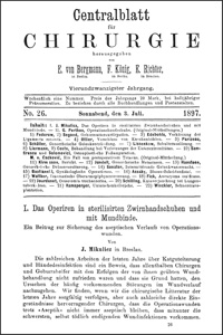 Das Operiren in sterilisirten Zwirnhandschuhen und mit Mundbinde. Ein Beitrag zur Sicherung des aseptischen Verlaufs von Operationswunden, Centralblatt für Chirurgie, 1897, Jg. 24, No. 26, S. 713-717