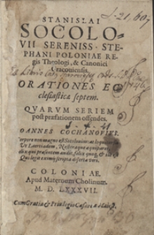 Stanislai Socolovii [...] Orationes Ecclesiasticae septem [...]