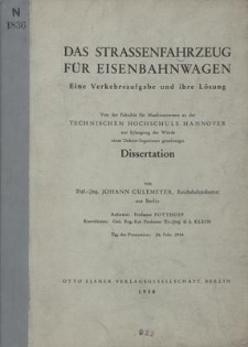 Das Strassenfahrzeug für Eisenbahnwagen : eine Verkehrsaufgabe und ihre Lösung