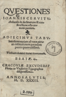 Questiones Ioannis Cervitucholiensis de declinatione et constructione octo orationis partium [...]