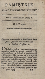 Pamiętnik Historyczno-Polityczny Przypadk&oacute;w, Ustaw, Os&oacute;b, Miejsc i Pism wiek nasz szczeg&oacute;lnie interesujących. R.1785 T.2 (Maj)