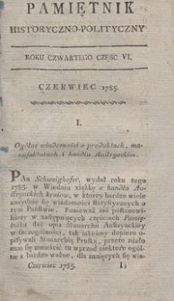 Pamiętnik Historyczno-Polityczny Przypadk&oacute;w, Ustaw, Os&oacute;b, Miejsc i Pism wiek nasz szczeg&oacute;lnie interesujących. R.1785 T.2 (Czerwiec)