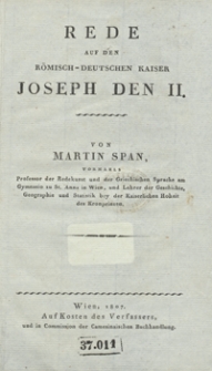 Rede auf den r&ouml;misch-deutschen Kaiser Joseph den II