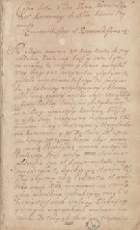 [Miscellanea z lat 1625-1698, zawierające odpisy listów, akt publicznych, wierszy, pism publicystycznych i innych materiałów odnoszących się głównie do spraw politycznych Polski okresu bezkrólewia po śmierci Jana III Sobieskiego]