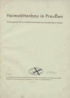 Heimstättenbau in Preußen : Wohnungsbauten der provinziellen Wohnungsfürsorge-Gesellschaften in Preussen