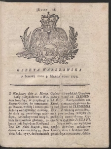 Gazeta Warszawska. R.1775 Nr 18