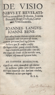 De Visionibus Et Revelationibus Naturalibus Et divinis libellus [...]