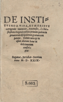 De Instituenda Vita Et Moribus corrigendis Iuventutis [...]