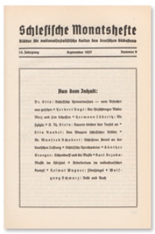 Schlesische Monatshefte : Bl&auml;tter f&uuml;r Nationalsozialistische Kultur des Deutschen S&uuml;dostens. 14. Jahrgang, September 1937, Nummer 9
