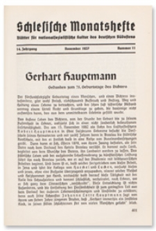 Schlesische Monatshefte : Bl&auml;tter f&uuml;r Nationalsozialistische Kultur des Deutschen S&uuml;dostens. 14. Jahrgang, November 1937, Nummer 11