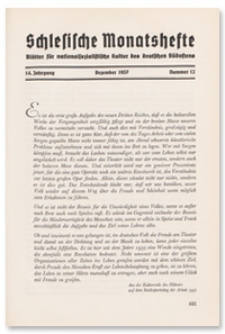 Schlesische Monatshefte : Bl&auml;tter f&uuml;r Nationalsozialistische Kultur des Deutschen S&uuml;dostens. 14. Jahrgang, Dezember 1937, Nummer 12