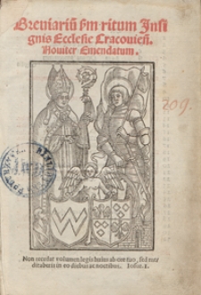 Breviariu[m] s[ecundu]m ritum Insignis Ecclesie Cracovien[sis]. - Noviter Emendantum