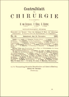 Chirurgische Erfahrungen &uuml;ber Magencarcinom, 73 Versammlung Deutscher Naturforscher und &Auml;rzte in Hamburg, Centralblatt f&uuml;r Chirurgie, 1901, Jg. 28, No. 48, S. 1197-1200