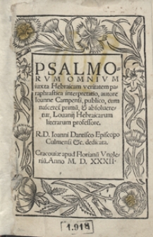 Psalmorum Omnium iuxta Hebraicam veritatem paraphrastica interpretatio [...]