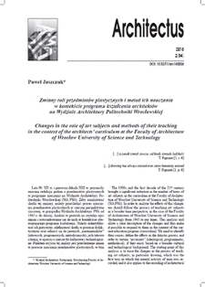 Zmiany roli przedmiotów plastycznych i metod ich nauczania w kontekście programu kształcenia architektów na Wydziale Architektury Politechniki Wrocławskiej