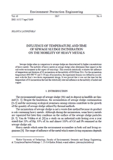 Influence of temperature and time of sewage sludge incineration on the mo-bility of heavy metals