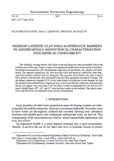 Nigerian lateritic clay soils as hydraulic barriers to adsorb metals. Geotechnical characterization and chemical compatibility