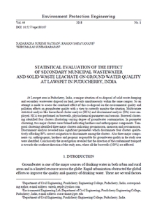 Statistical evaluation of the effect of secondary municipal wastewater and solid waste leachate on ground water quality at Lawspet in Puducherry, India