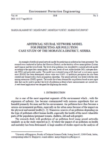 Artificial neural network model for predicting air pollution. Case study of the Moravica district, Serbia