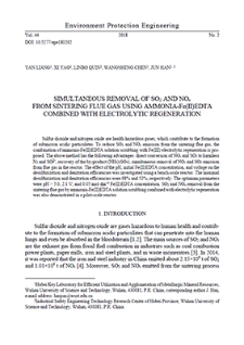 Simultaneous removal of SO2 and NOx from sintering flue gas using ammonia-Fe(II)EDTA combined with electrolytic regeneration