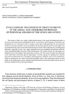 Evaluation of the content of trace elements in the aerial and underground biomass of perennial grasses of the genus Miscanthus