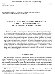 Emission of volatile organic compounds during combustion process in a miniature turbojet engine