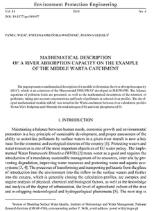 Mathematical description of a river absorption capacity on the example of the middle Warta catchment