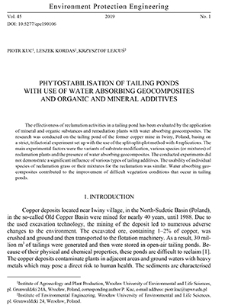 Phytostabilisation of tailing ponds with use of water absorbing geocomposites and organic and mineral additives