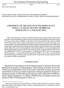 Assessment of the effluent polishing plant using a ultrafiltration membrane installed at a palm oil mill