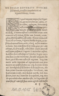 De Bello Adversus Turcas Suscipiendo, Stanislai Orzechowski ad Equites Polonos oracio, aucta et recognita [...]. - Ed. B