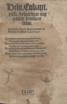 Helii Eobani [...] Sylvae duae nup[er] editae Prussia et Amor