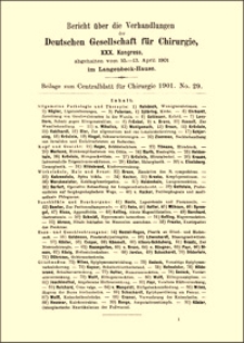 Die verschiedenen Methoden der Schmerzbetäubung und ihre Indikationen : Bericht über die Verhandlungen Deutschen Gesellschaft für Chirurgie, XXX. Kongress, Beilage zum Centralblatt für Chirurgie, 1901, No. 29, S. 16-19