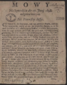 Mowy N&aacute; Synodźie die 17. Junij 1698. odpr&aacute;wionym
