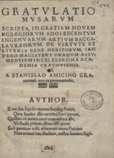 Gratulatio Musarum Scripta In Gratiam Novem Egregiorum Adolescentum Ingenvarum Artium Baccalaureorum [...]