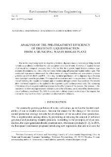 Analysis of the pre-treatment efficiency of digestate liquid fraction from a municipal waste biogas plant