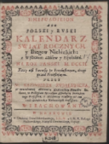Hēmerologeion Abo Polski y Ruski Kalendarz Swiąt Rocznych, […] Na Rok Panski M. DCCII. […]