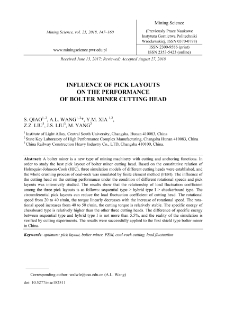 Influence of pick layouts on the performance of bolter miner cutting head