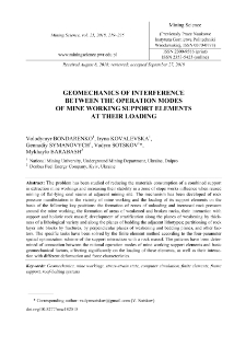 Geomechanics of interference between the operation modes of mine working support elements at their loading