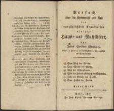 Versuch über die Erkenntniß und Kur der vorzüglichsten Krankheiten einiger Haus- und Nutzthiere. Stück 1