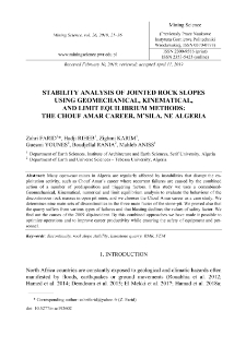 Stability analysis of jointed rock slopes using geomechanical, kinematical, and limit equilibrium methods: the Chouf Amar career, M'Sila, NE Algeria