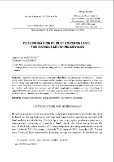 Determination of dust emission level for various crushing devices