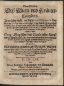 Newe Practica. De&szlig; Wurz und Kr&auml;uter Calenders [&hellip;]