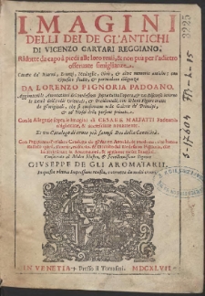 Imagini Delli Dei De Gl'antichi Di Vincenzo Cartari Reggiano [&hellip;]