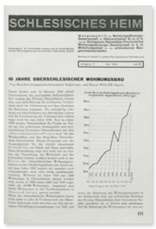 Schlesisches Heim : Monatsschrift der Wohnungsfürsorge-Gesellschaft für Oberschlesien G. m. b. H. und der Schlesisch. Heimstätte Provinziellen Wohnungsfürsorge-Gesellschaft m. b. H. Mitteilungsblatt für die schlesischen Baugenossenschaften. Jahrgang 11, Mai 1930, Heft 5