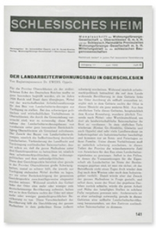 Schlesisches Heim : Monatsschrift der Wohnungsfürsorge-Gesellschaft für Oberschlesien G. m. b. H. und der Schlesisch. Heimstätte Provinziellen Wohnungsfürsorge-Gesellschaft m. b. H. Mitteilungsblatt für die schlesischen Baugenossenschaften. Jahrgang 11, Juni 1930, Heft 6