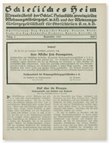 Schlesisches Heim : Monatsschrift der Schlesischen Heimstätte provinziellen Wohnungsfürsorgegesellschaft m. b. H.und Oberschlesichen Siedlungs und Wohnungsfürsorgegesellschaft m. b. H. Jahrgang 6, September 1925, Heft 9
