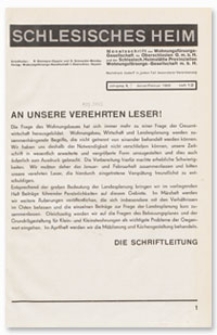 Schlesisches Heim : Monatsschrift der Wohnungsfürsorge-Gesellschaft für Oberschlesien G. m. b. H. und der Schlesisch. Heimstätte Provinziellen Wohnungsfürsorge-Gesellschaft m. b. H. Jahrgang 9, Januar/Februar 1928, Heft 1/2